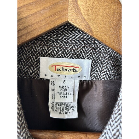 Talbots Vest Petite Small Zip Up Wool Blend Herringbone Leaves Acorn Preppy - Picture 4 of 11